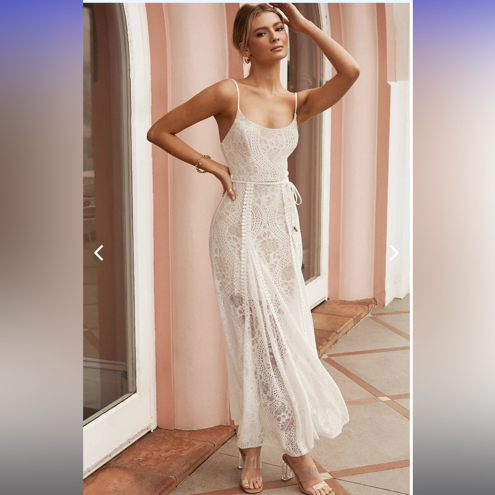 PALM SPRINGS LACE OVERLAY MAXI DRESS WHITE